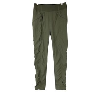 prAna Halle Green Straight Leg Pant S Tall Fit Pull-on Mid Rise Ruched Detail